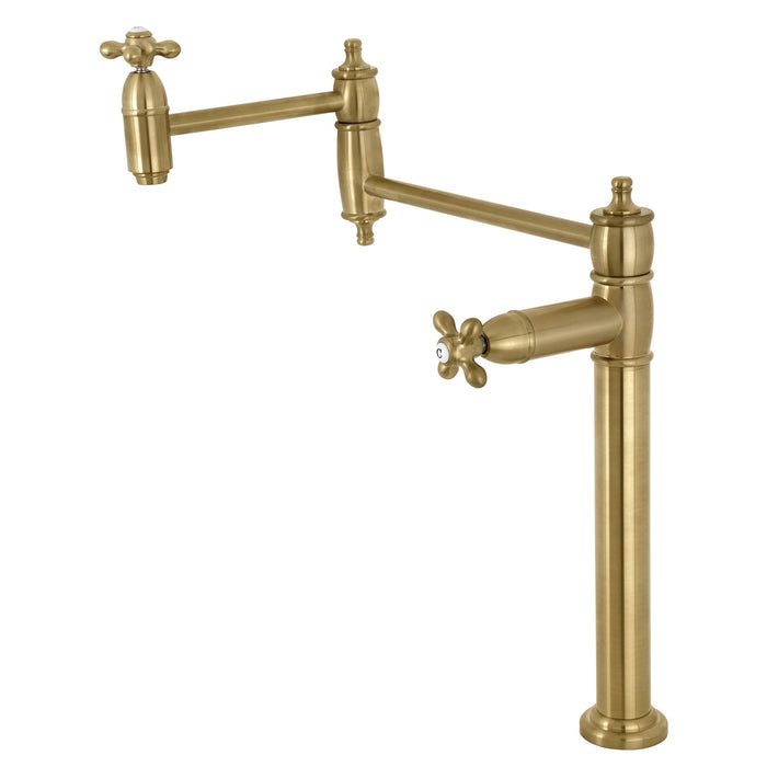 Kingston Heirloom KS3707AX - Restoration Two-Handle 1-Hole Deck Mount Pot Filler Faucet, Brushed Brass