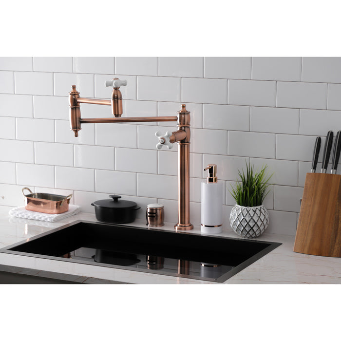 Kingston Heirloom KS370PXAC - Restoration Two-Handle 1-Hole Deck Mount Pot Filler Faucet, Antique Copper