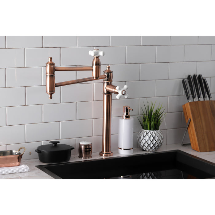 Kingston Heirloom KS370PXAC - Restoration Two-Handle 1-Hole Deck Mount Pot Filler Faucet, Antique Copper