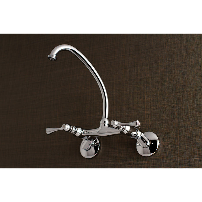 Kingston Tulare KS374C - Kingston Double-Handle 2-Hole Wall Mount Laundry Faucet, Polished Chrome