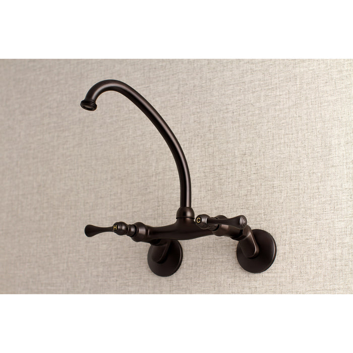 Kingston KS374ORB Double-Handle 2-Hole Wall Mount Laundry Faucet, Oil Rubbed Bronze