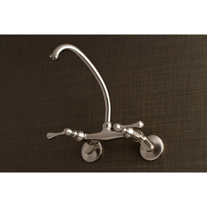 Kingston Tulare KS374SN - Kingston Double-Handle 2-Hole Wall Mount Laundry Faucet, Brushed Nickel