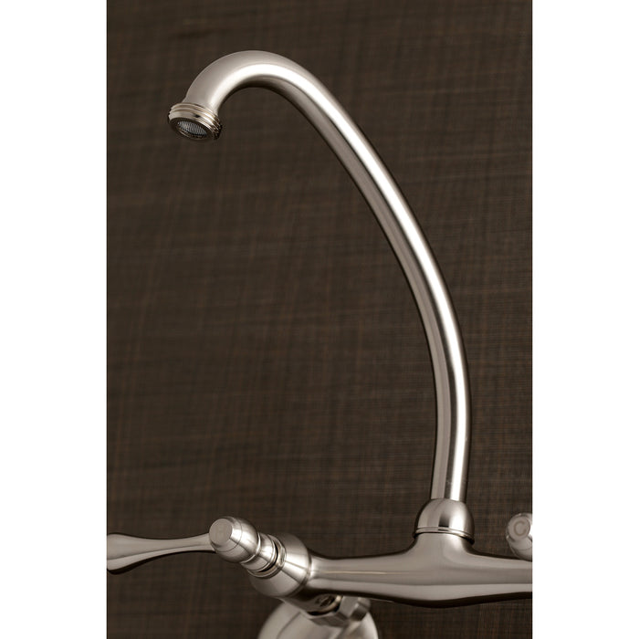 Kingston Tulare KS374SN - Kingston Double-Handle 2-Hole Wall Mount Laundry Faucet, Brushed Nickel