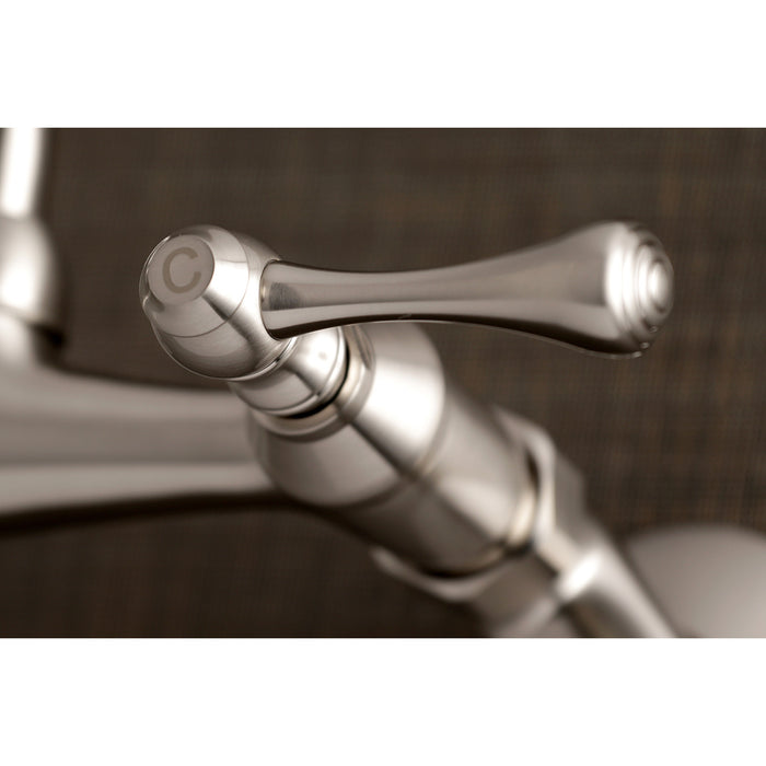 Kingston KS374SN Two-Handle 2-Hole Wall Mount Laundry Faucet, Brushed Nickel