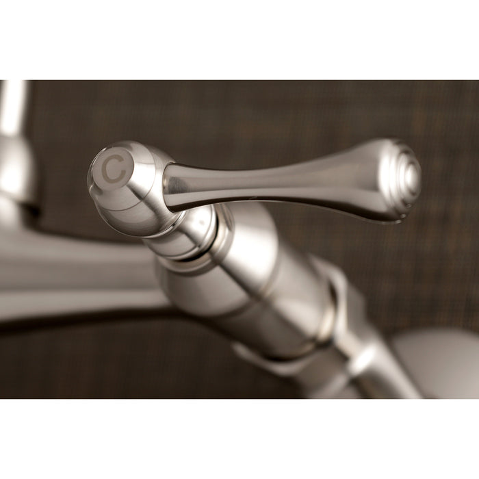 Kingston Tulare KS374SN - Kingston Double-Handle 2-Hole Wall Mount Laundry Faucet, Brushed Nickel