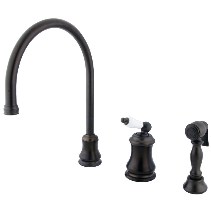 Restoration KS3815PLBS Single-Handle 3-Hole Deck Mount Widespread Kitchen Faucet with Brass Sprayer, Oil Rubbed Bronze