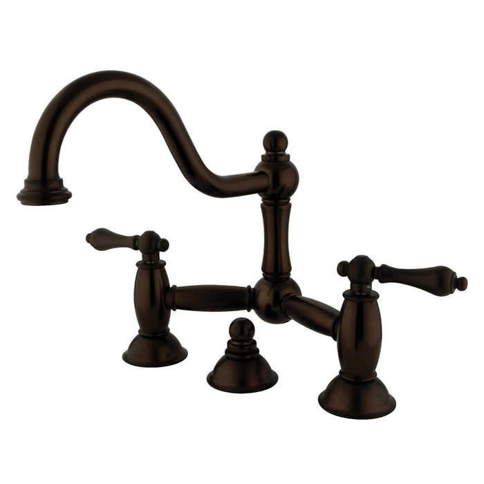 Restoration KS3915AL Two-Handle 3-Hole Deck Mount Bridge Bathroom Faucet with Brass Pop-Up, Oil Rubbed Bronze