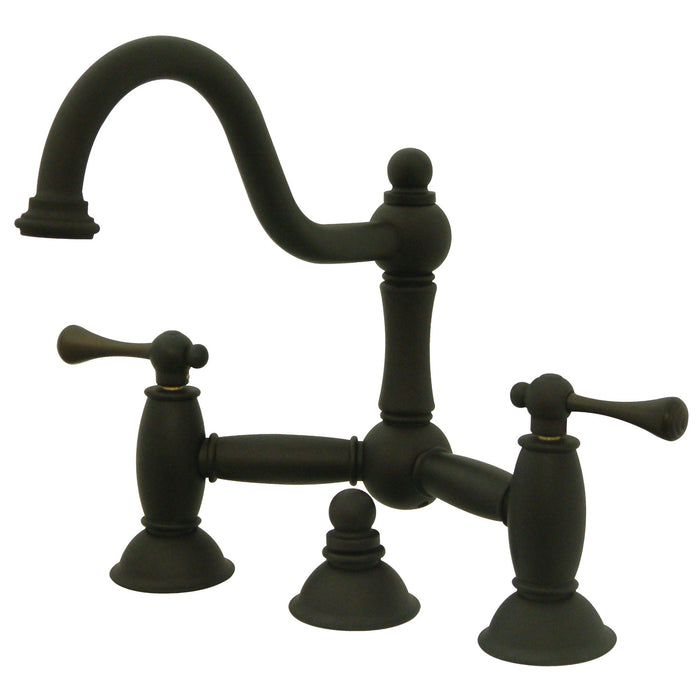 Restoration KS3915BL Two-Handle 3-Hole Deck Mount Bridge Bathroom Faucet with Brass Pop-Up, Oil Rubbed Bronze