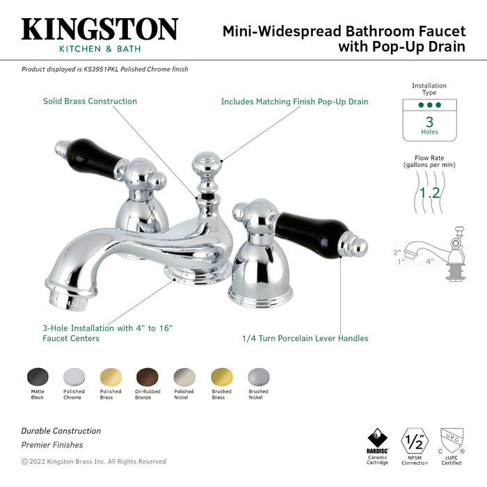 Duchess KS3951PKL Two-Handle 3-Hole Deck Mount Mini-Widespread Bathroom Faucet with Brass Pop-Up, Polished Chrome