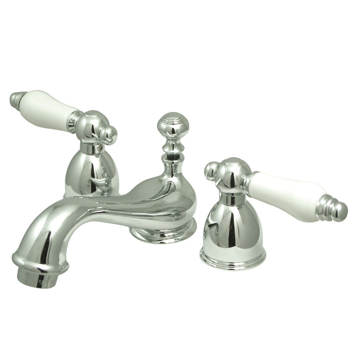 Restoration KS3951PL Two-Handle 3-Hole Deck Mount Mini-Widespread Bathroom Faucet with Brass Pop-Up, Polished Chrome