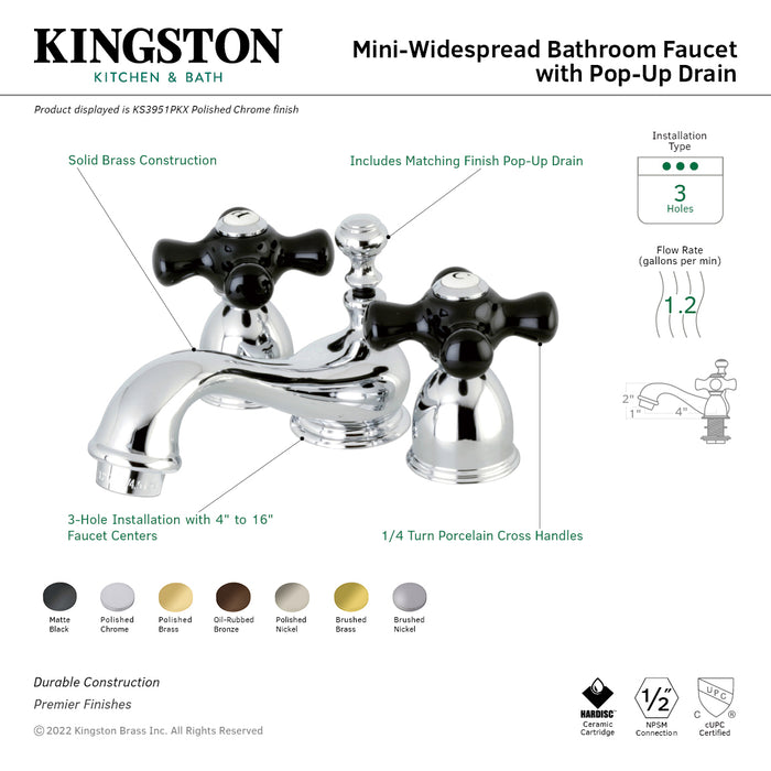 Duchess KS3952PKX Two-Handle 3-Hole Deck Mount Mini-Widespread Bathroom Faucet with Brass Pop-Up, Polished Brass