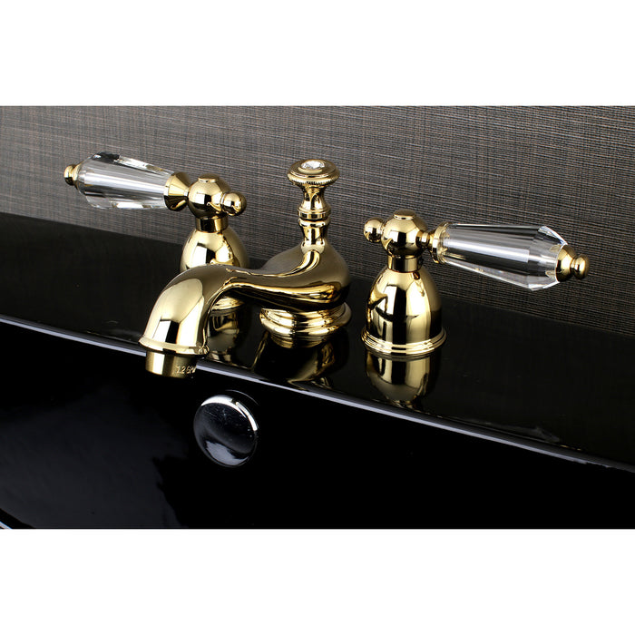 Wilshire KS3952WLL Two-Handle 3-Hole Deck Mount Mini-Widespread Bathroom Faucet with Brass Pop-Up, Polished Brass
