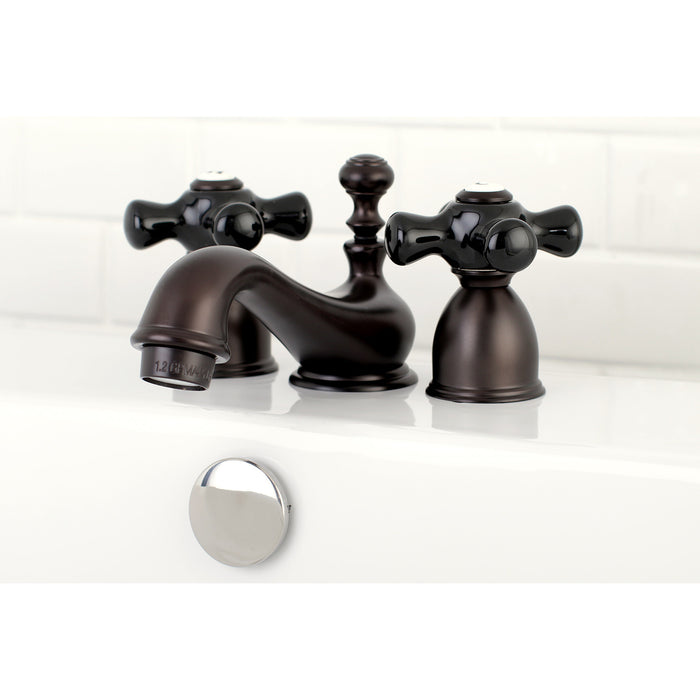 Kingston Heirloom KS3955PKX - Duchess Two-Handle 3-Hole Deck Mount Mini-Widespread Bathroom Faucet with Brass Pop-Up, Oil Rubbed Bronze
