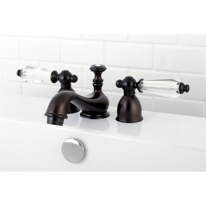 Wilshire KS3955WLL Two-Handle 3-Hole Deck Mount Mini-Widespread Bathroom Faucet with Brass Pop-Up, Oil Rubbed Bronze