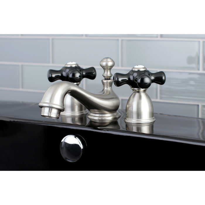 Duchess KS3958PKX Two-Handle 3-Hole Deck Mount Mini-Widespread Bathroom Faucet with Brass Pop-Up, Brushed Nickel
