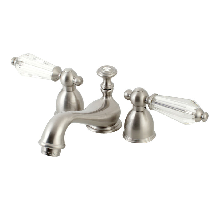 Wilshire KS3958WLL Two-Handle 3-Hole Deck Mount Mini-Widespread Bathroom Faucet with Brass Pop-Up, Brushed Nickel