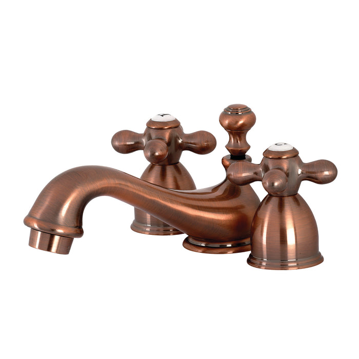 Restoration KS395AXAC Two-Handle 3-Hole Deck Mount Mini-Widespread Bathroom Faucet with Brass Pop-Up, Antique Copper