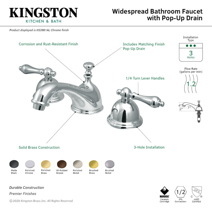 Restoration KS3960AL Two-Handle 3-Hole Deck Mount Widespread Bathroom Faucet with Brass Pop-Up, Matte Black