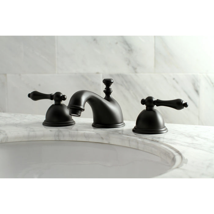 Restoration KS3960AL Two-Handle 3-Hole Deck Mount Widespread Bathroom Faucet with Brass Pop-Up, Matte Black