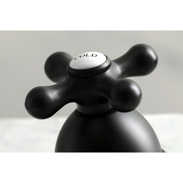 Kingston Heirloom KS3960AX - Restoration Two-Handle 3-Hole Deck Mount Widespread Bathroom Faucet with Brass Pop-Up, Matte Black