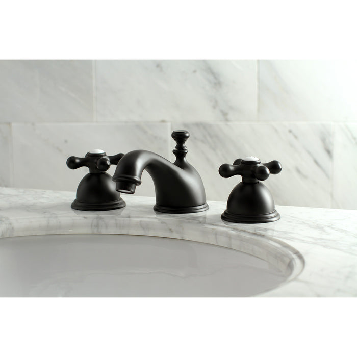 Kingston Heirloom KS3960AX - Restoration Two-Handle 3-Hole Deck Mount Widespread Bathroom Faucet with Brass Pop-Up, Matte Black
