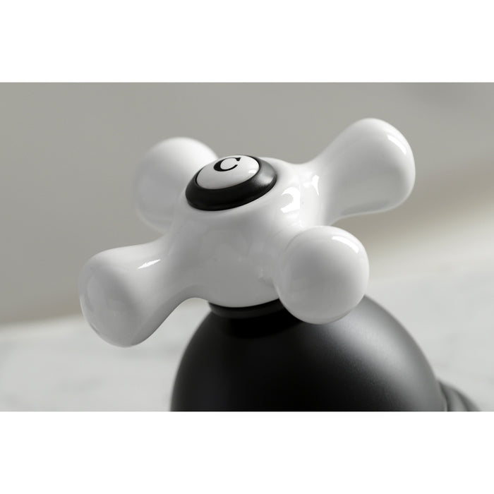 Kingston Heirloom KS3960PX - Restoration Two-Handle 3-Hole Deck Mount Widespread Bathroom Faucet with Brass Pop-Up, Matte Black