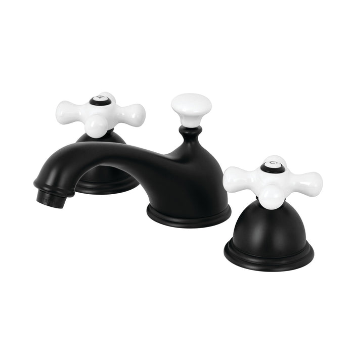 Kingston Heirloom KS3960PX - Restoration Two-Handle 3-Hole Deck Mount Widespread Bathroom Faucet with Brass Pop-Up, Matte Black