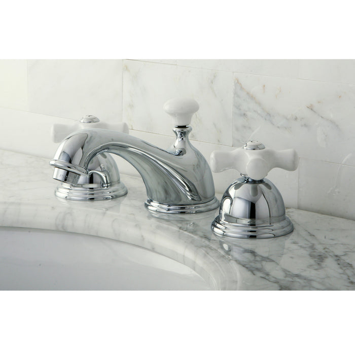 Restoration KS3961PX Two-Handle 3-Hole Deck Mount Widespread Bathroom Faucet with Brass Pop-Up, Polished Chrome