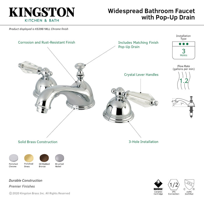 Wilshire KS3962WLL Two-Handle 3-Hole Deck Mount Widespread Bathroom Faucet with Brass Pop-Up, Polished Brass