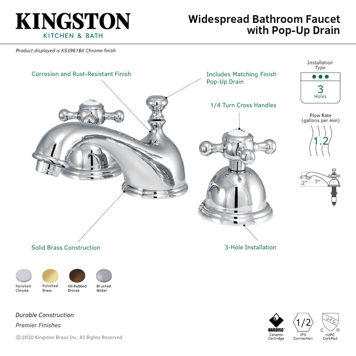 Vintage KS3965BX Two-Handle 3-Hole Deck Mount Widespread Bathroom Faucet with Brass Pop-Up, Oil Rubbed Bronze