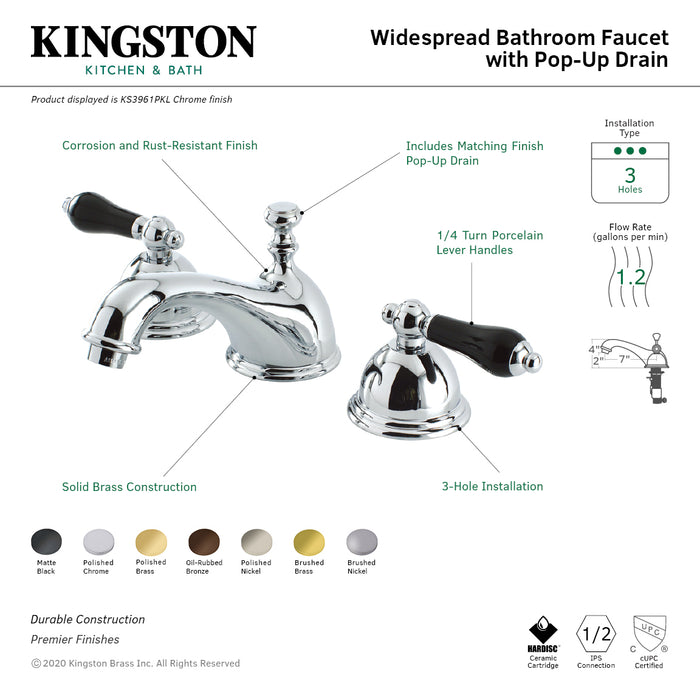 Duchess KS3966PKL Two-Handle 3-Hole Deck Mount Widespread Bathroom Faucet with Brass Pop-Up, Polished Nickel