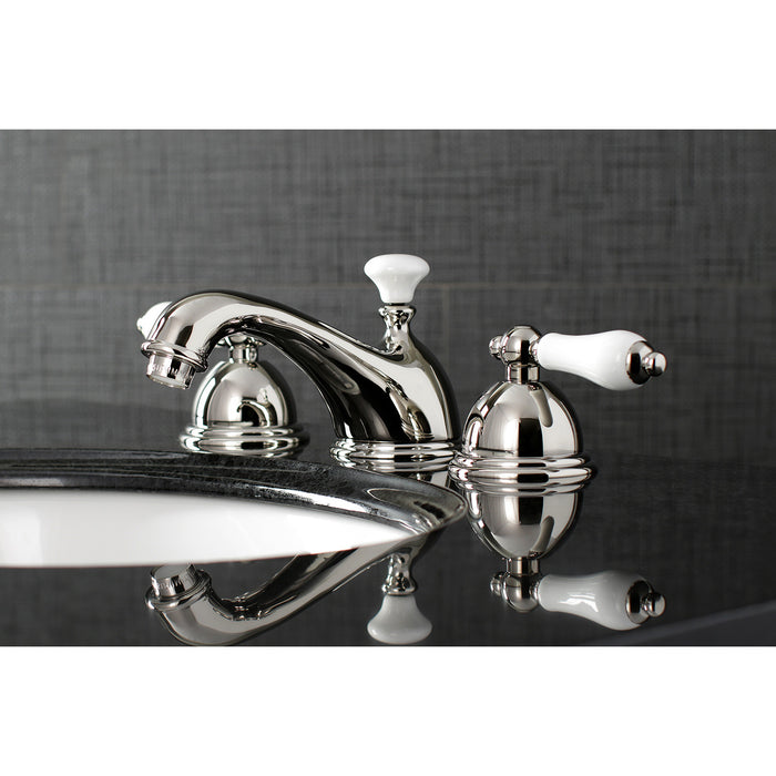 Restoration KS3966PL Two-Handle 3-Hole Deck Mount Widespread Bathroom Faucet with Brass Pop-Up, Polished Nickel