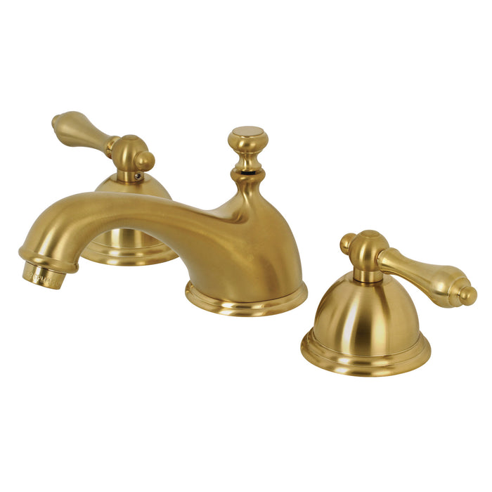 Restoration KS3967AL Two-Handle 3-Hole Deck Mount Widespread Bathroom Faucet with Brass Pop-Up, Brushed Brass