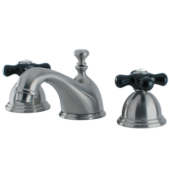 Kingston Heirloom KS3968PKX - Duchess Two-Handle 3-Hole Deck Mount Widespread Bathroom Faucet with Brass Pop-Up, Brushed Nickel