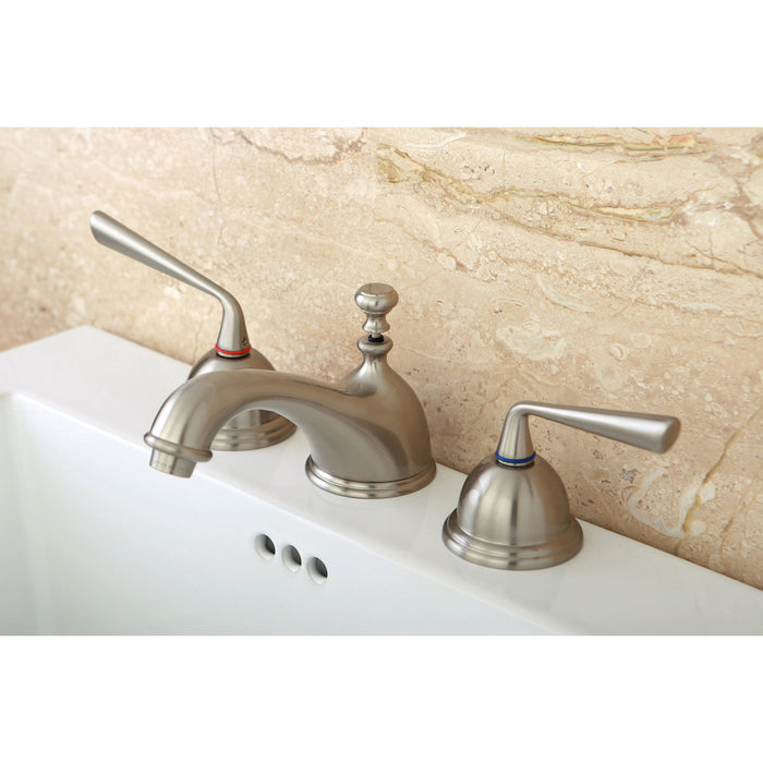 Silver Sage KS3968ZL Two-Handle 3-Hole Deck Mount Widespread Bathroom Faucet with Brass Pop-Up, Brushed Nickel