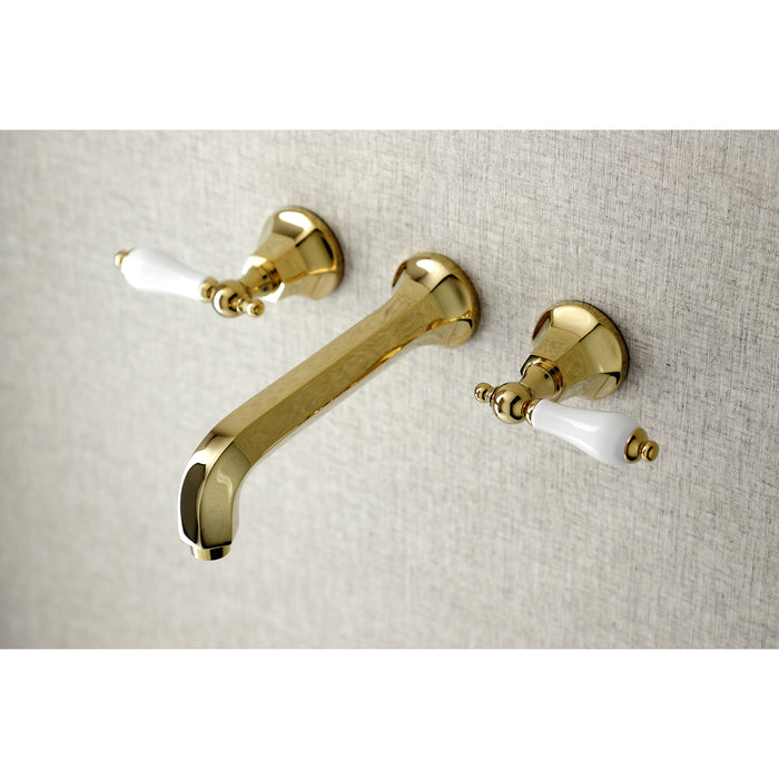 Kingston Tulare KS4022PL - Metropolitan Two-Handle 3-Hole Wall Mount Roman Tub Faucet, Polished Brass