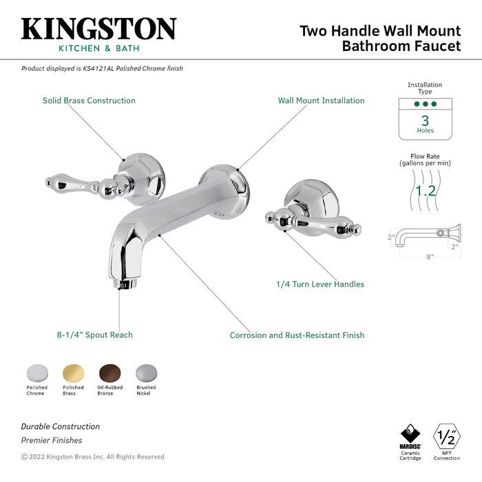 Metropolitan KS4121AL Two-Handle 3-Hole Wall Mount Bathroom Faucet, Polished Chrome
