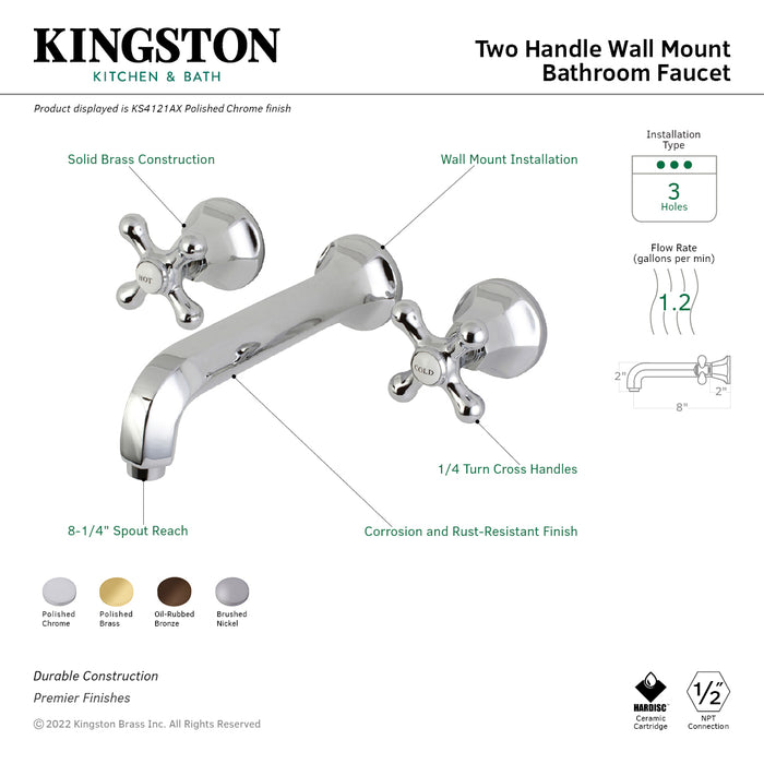 Metropolitan KS4121AX Two-Handle 3-Hole Wall Mount Bathroom Faucet, Polished Chrome