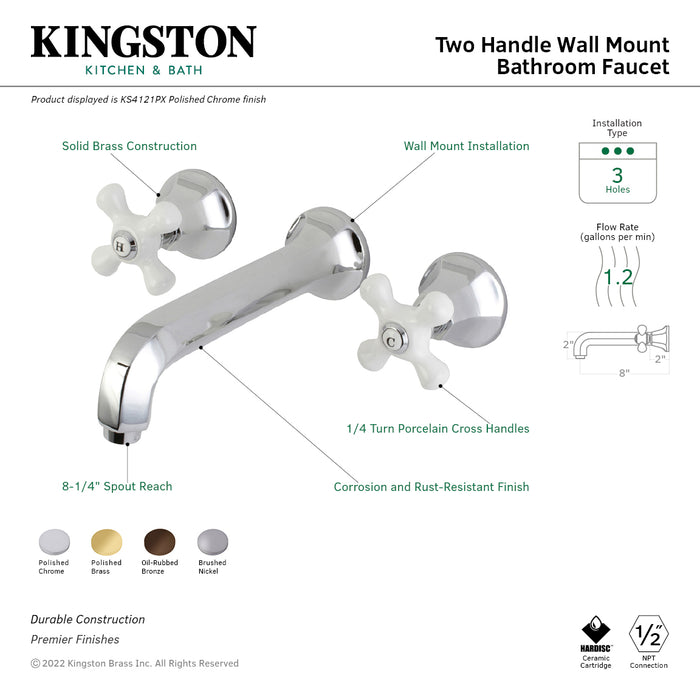 Metropolitan KS4121PX Two-Handle 3-Hole Wall Mount Bathroom Faucet, Polished Chrome