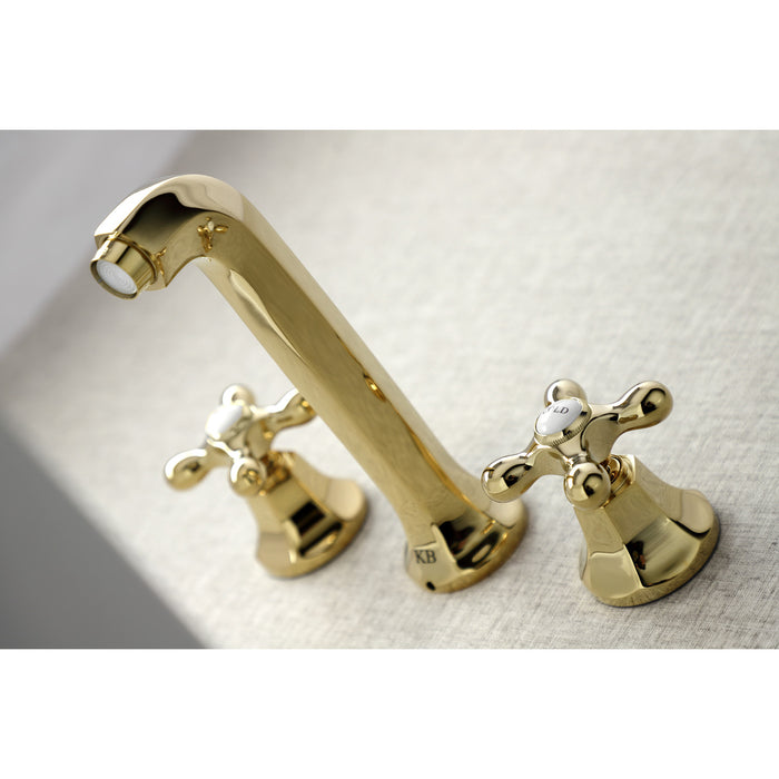 Kingston Tulare KS4122AX - Metropolitan Double-Handle 3-Hole Wall Mount Bathroom Faucet, Polished Brass