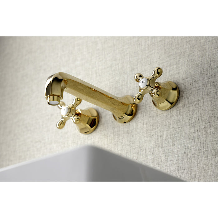 Kingston Tulare KS4122AX - Metropolitan Double-Handle 3-Hole Wall Mount Bathroom Faucet, Polished Brass