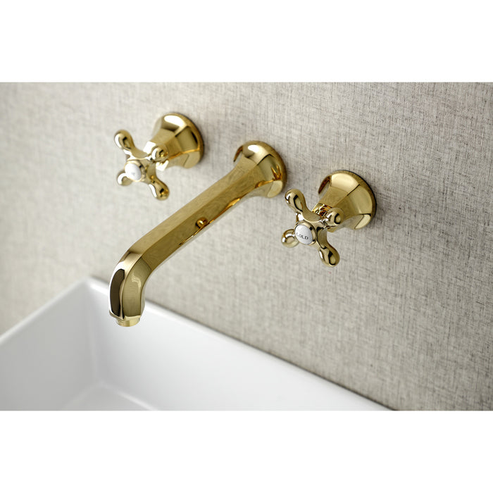 Kingston Tulare KS4122AX - Metropolitan Double-Handle 3-Hole Wall Mount Bathroom Faucet, Polished Brass