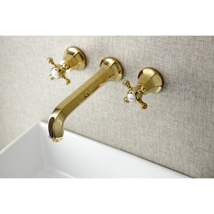 Kingston Tulare KS4122BX - Metropolitan Double-Handle 3-Hole Wall Mount Bathroom Faucet, Polished Brass