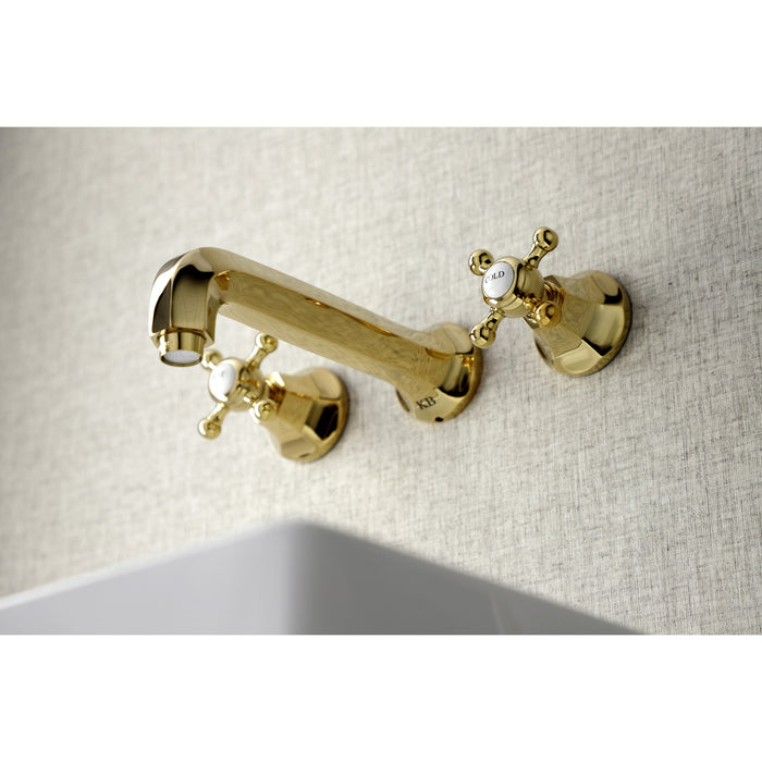 Kingston Tulare KS4122BX - Metropolitan Double-Handle 3-Hole Wall Mount Bathroom Faucet, Polished Brass