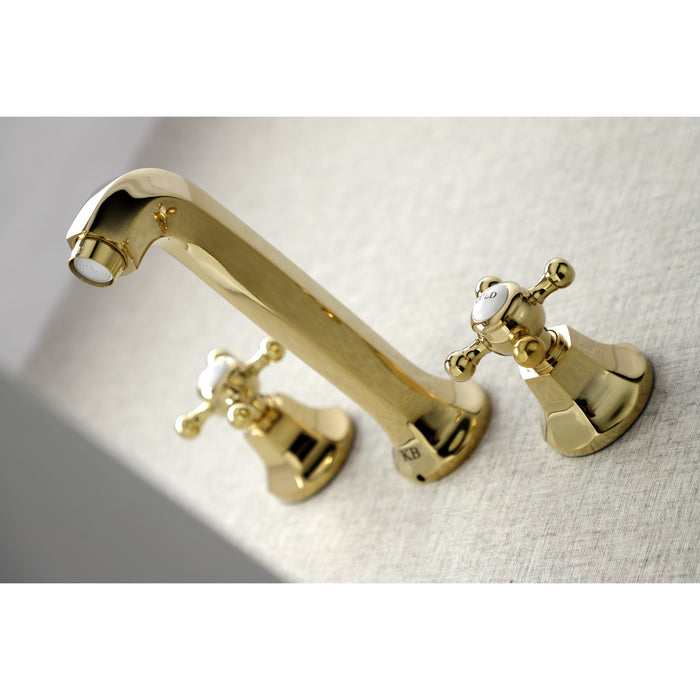 Kingston Tulare KS4122BX - Metropolitan Double-Handle 3-Hole Wall Mount Bathroom Faucet, Polished Brass