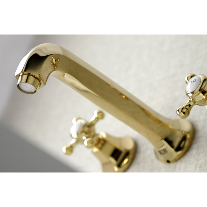 Kingston Tulare KS4122BX - Metropolitan Double-Handle 3-Hole Wall Mount Bathroom Faucet, Polished Brass