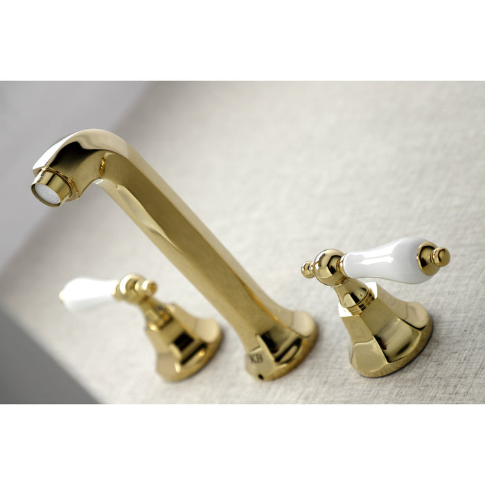 Metropolitan KS4122PL Two-Handle 3-Hole Wall Mount Bathroom Faucet, Polished Brass