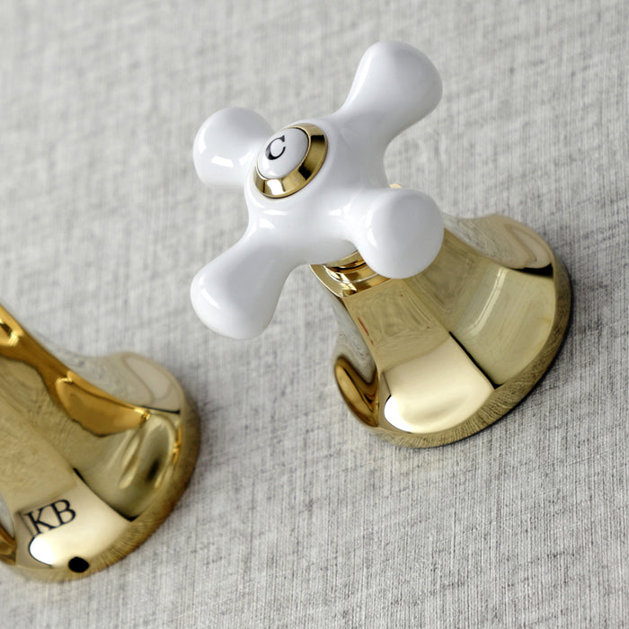 Kingston Tulare KS4122PX - Metropolitan Double-Handle 3-Hole Wall Mount Bathroom Faucet, Polished Brass