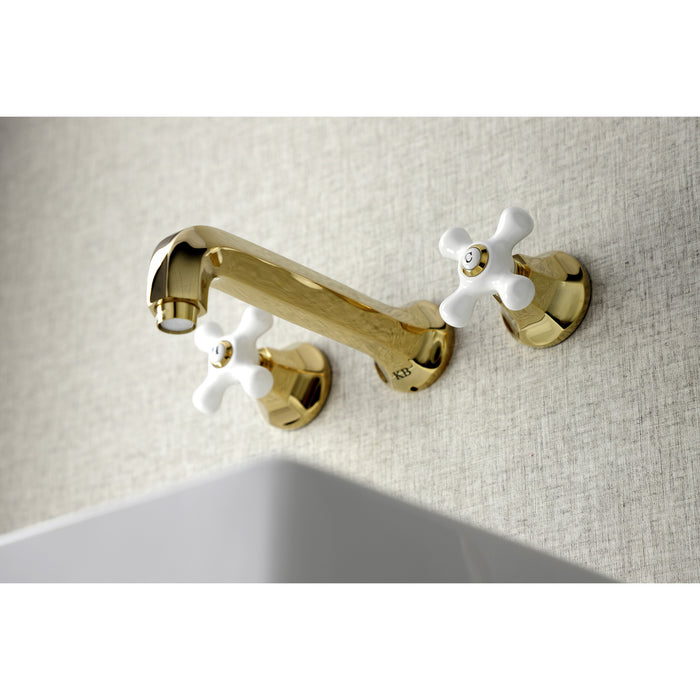 Kingston Tulare KS4122PX - Metropolitan Double-Handle 3-Hole Wall Mount Bathroom Faucet, Polished Brass