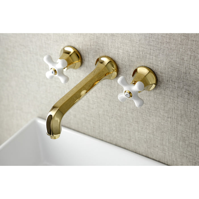 Kingston Tulare KS4122PX - Metropolitan Double-Handle 3-Hole Wall Mount Bathroom Faucet, Polished Brass